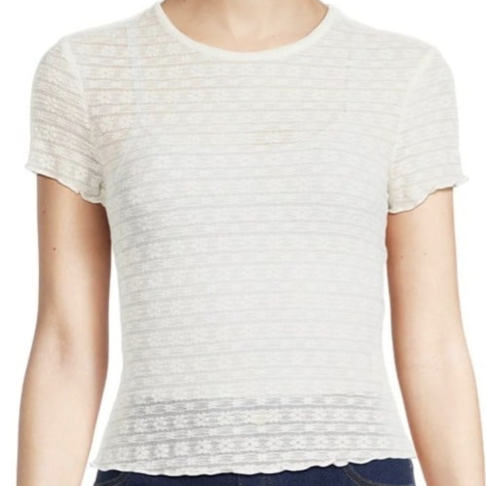 No Boundaries Womens Juniors XL 15-17 Winter White Floral Lace Knit Baby Tee NWT